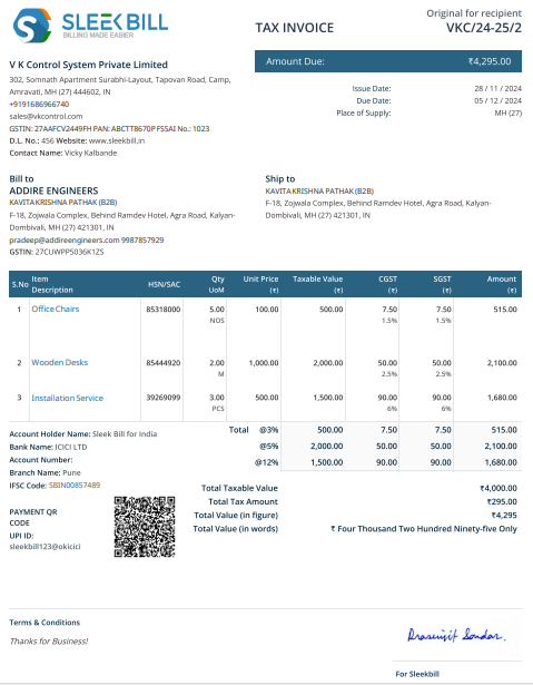 vendor invoice